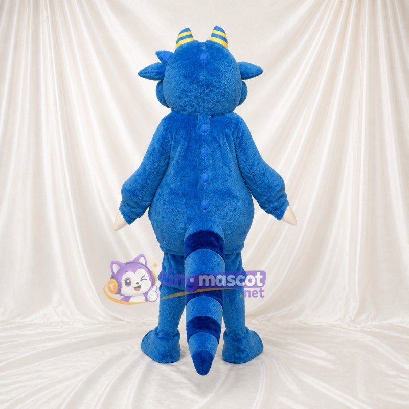 Blue Horned Long Dragon Mascot Costume Full Body for Adults Sports Events