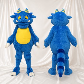 Blue Horned Long Dragon Mascot Costume Full Body for Adults Sports Events