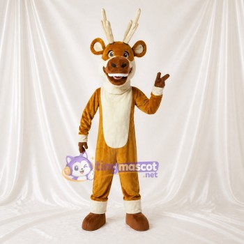Branching Antlers Reindeer Mascot Costume Full Body for Adults Christmas