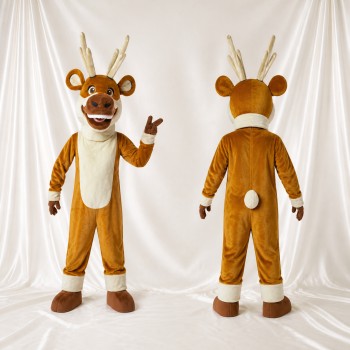 Branching Antlers Reindeer Mascot Costume Full Body for Adults Christmas
