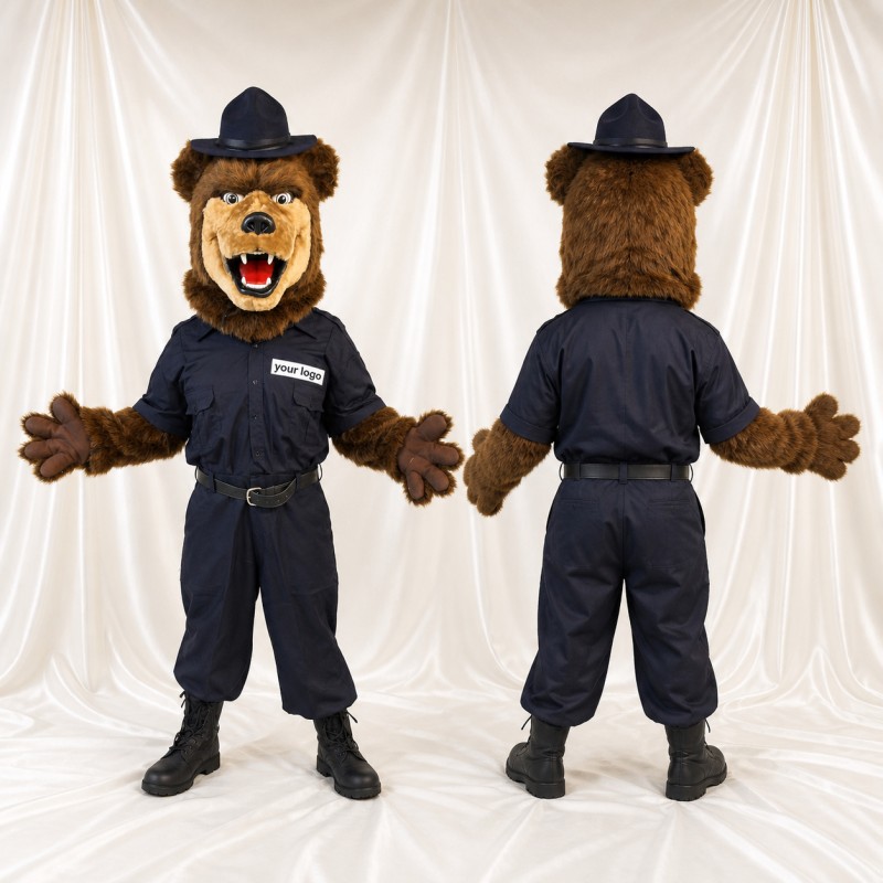Costume de mascotte ours officier intégral pour adultes – événements scolaires