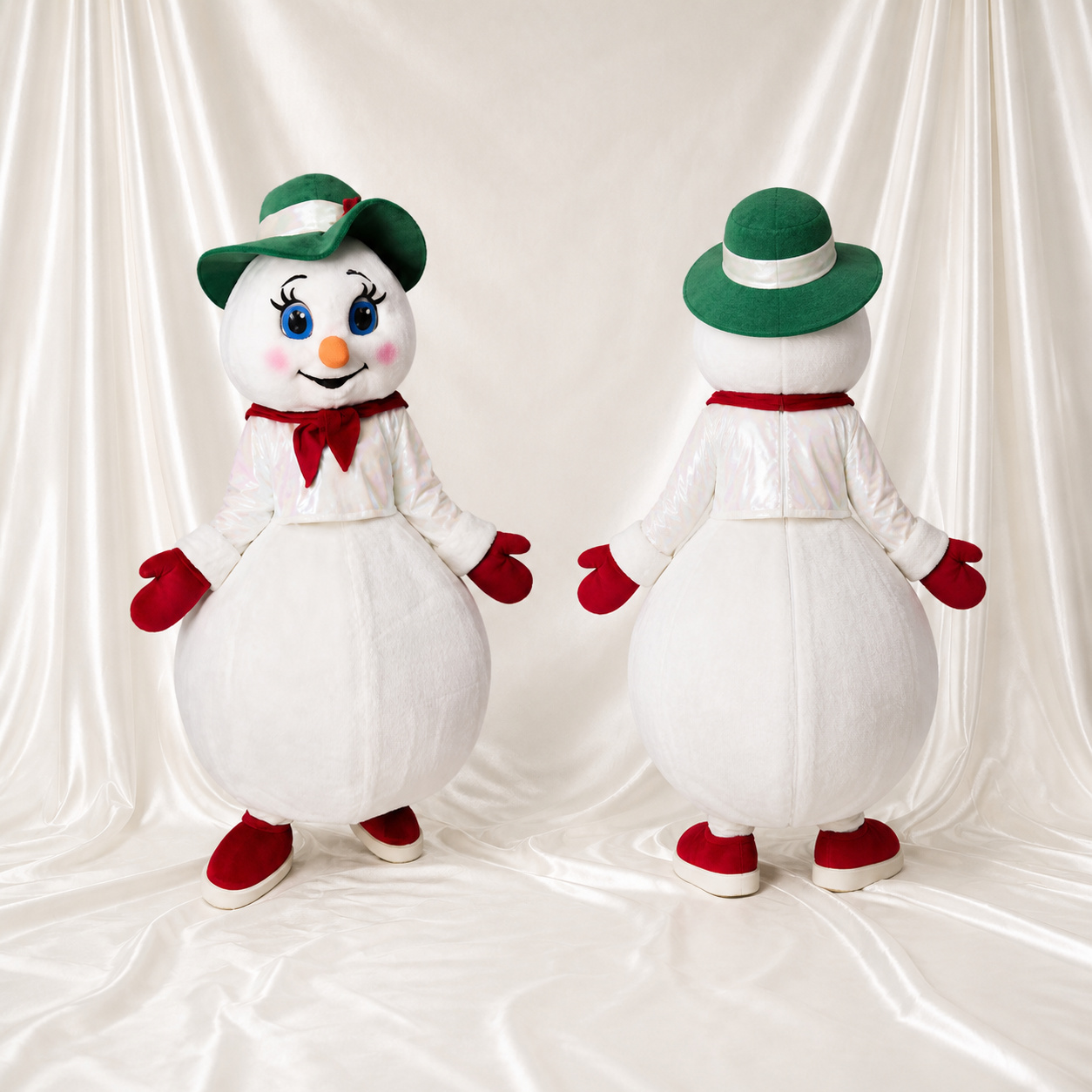 Bonhomme de neige au chapeau festif Costume de mascotte intégral pour adultes Noël Bonhomme de neige au chapeau festif Costume de mascotte intégral pour adultes Noël