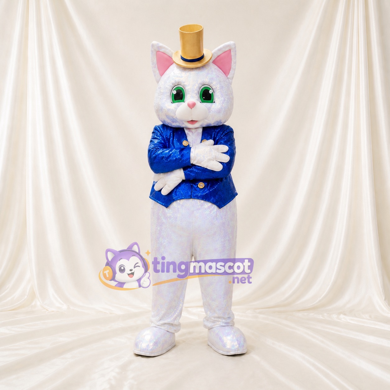 Chat blanc Costume de mascotte intégral pour adultes Événements de scène Chat blanc Costume de mascotte intégral pour adultes Événements de scène