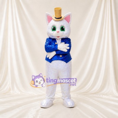 Chat blanc Costume de mascotte intégral pour adultes Événements de scène