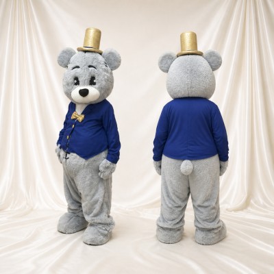 Gray Bear Mascot Costume Full Body for Adults School Events