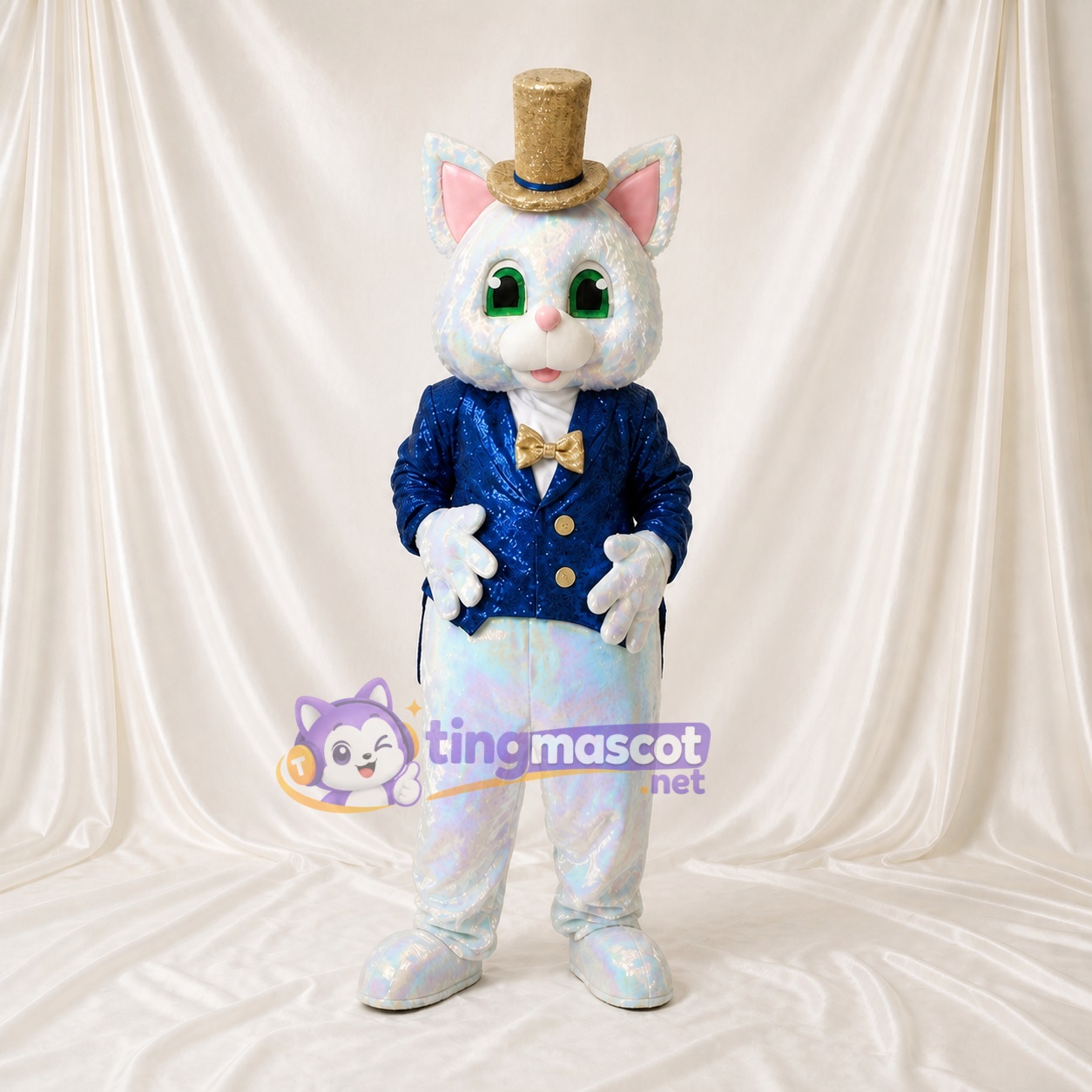 Chat Blanc Élégant Costume de mascotte intégral pour adultes Événements de scène Chat Blanc Élégant Costume de mascotte intégral pour adultes Événements de scène