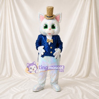 Elegante weiße Katze Maskottchenkostüm Ganzkörper für Erwachsene Bühnenveranstaltungen