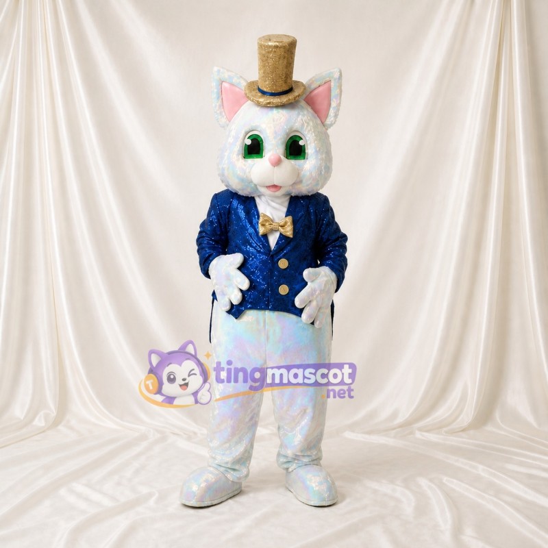 Chat Blanc Élégant Costume de mascotte intégral pour adultes Événements de scène