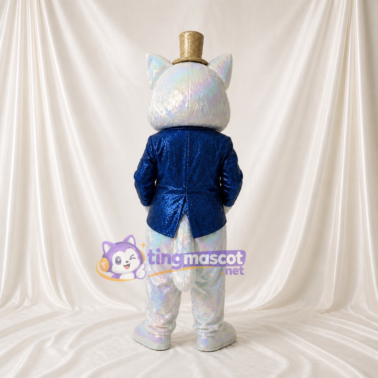 Chat Blanc Élégant Costume de mascotte intégral pour adultes Événements de scène Chat Blanc Élégant Costume de mascotte intégral pour adultes Événements de scène