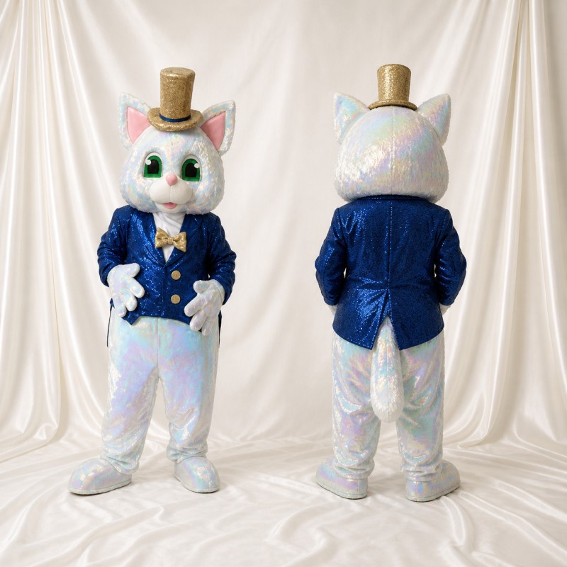 Chat Blanc Élégant Costume de mascotte intégral pour adultes Événements de scène