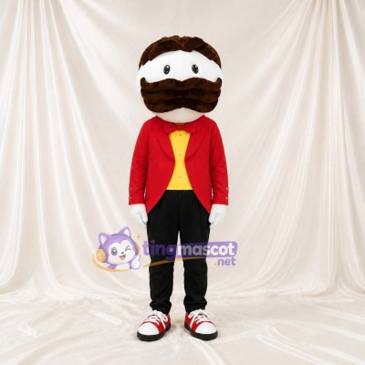 Red Mustached Man Mascot Costume Full Body for Adults Stage Events