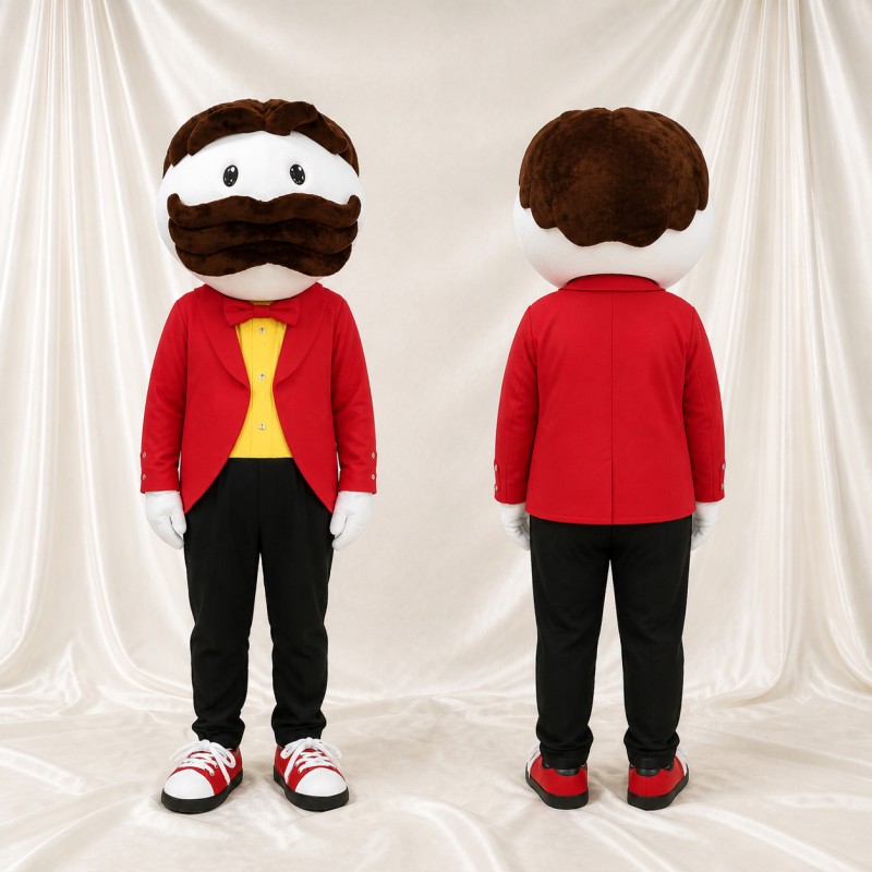 Red Mustached Man Mascot Costume Full Body for Adults Stage Events