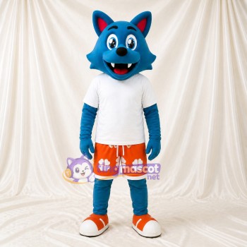 Blue Wolf Mascot Costume Full Body for Adults Sports Events
