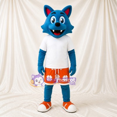 Blue Wolf Mascot Costume Full Body for Adults Sports Events