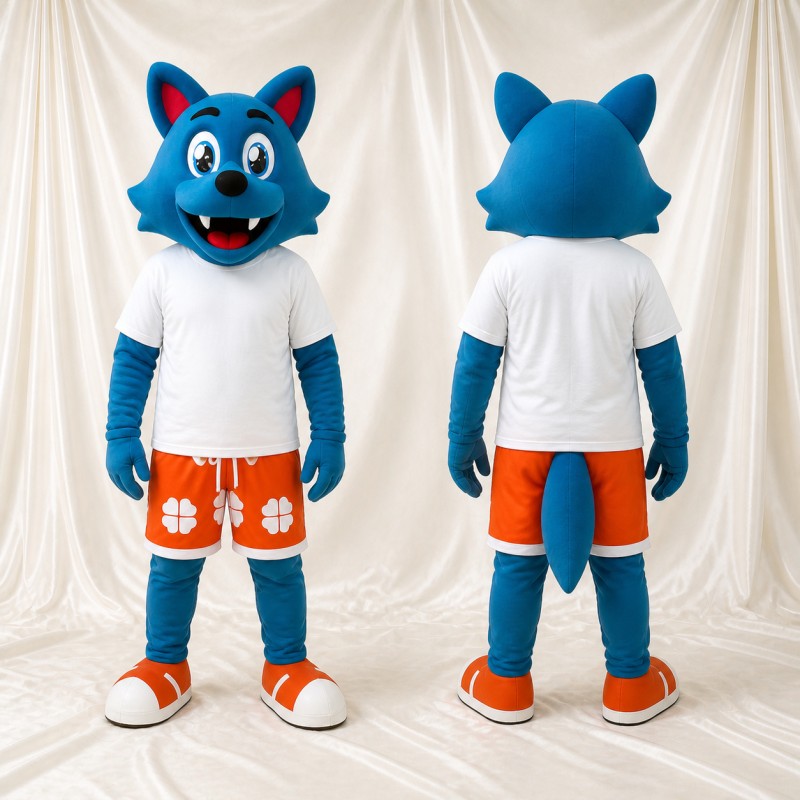 Blue Wolf Mascot Costume Full Body for Adults Sports Events