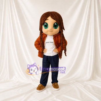Blanc Bleu Marine et Marron Personnage féminin Costume de mascotte intégral pour adultes Événements scolaires