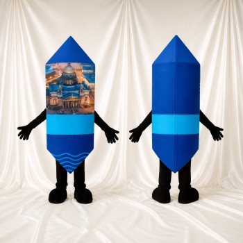 Blue Crayon Character Mascot Costume Full Body for Adults School Events