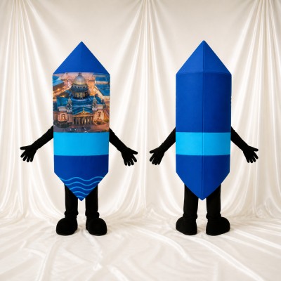 Blue Crayon Character Mascot Costume Full Body for Adults School Events