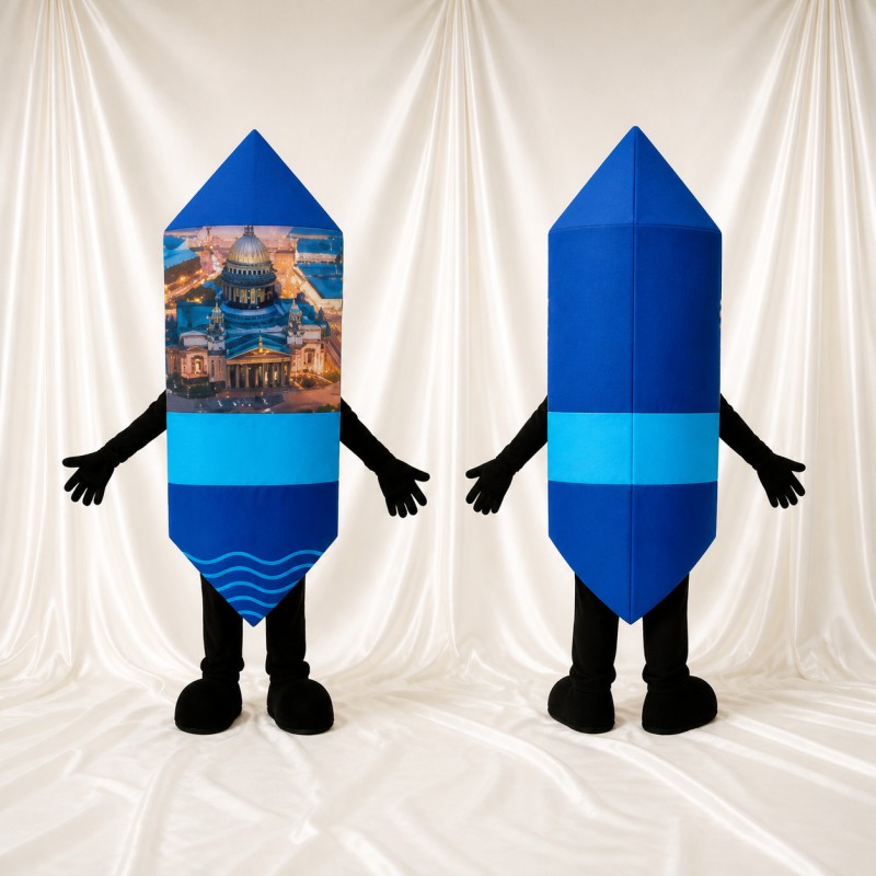 Blue Crayon Character Mascot Costume Full Body for Adults School Events