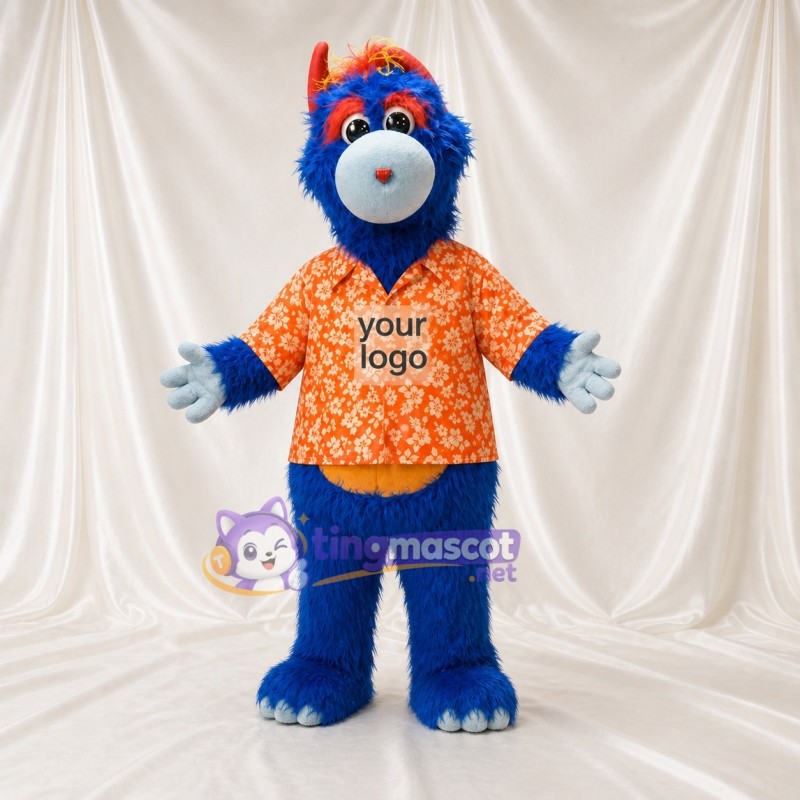 Blue and Orange Monster Mascot Costume Full Body for Adults Sports Events
