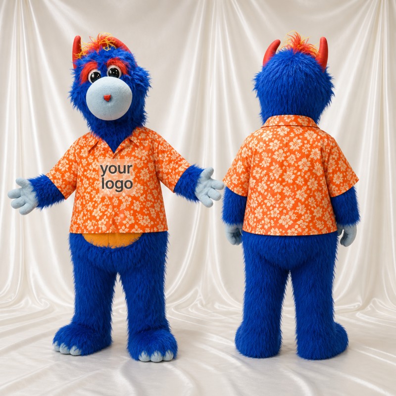 Blue and Orange Monster Mascot Costume Full Body for Adults Sports Events