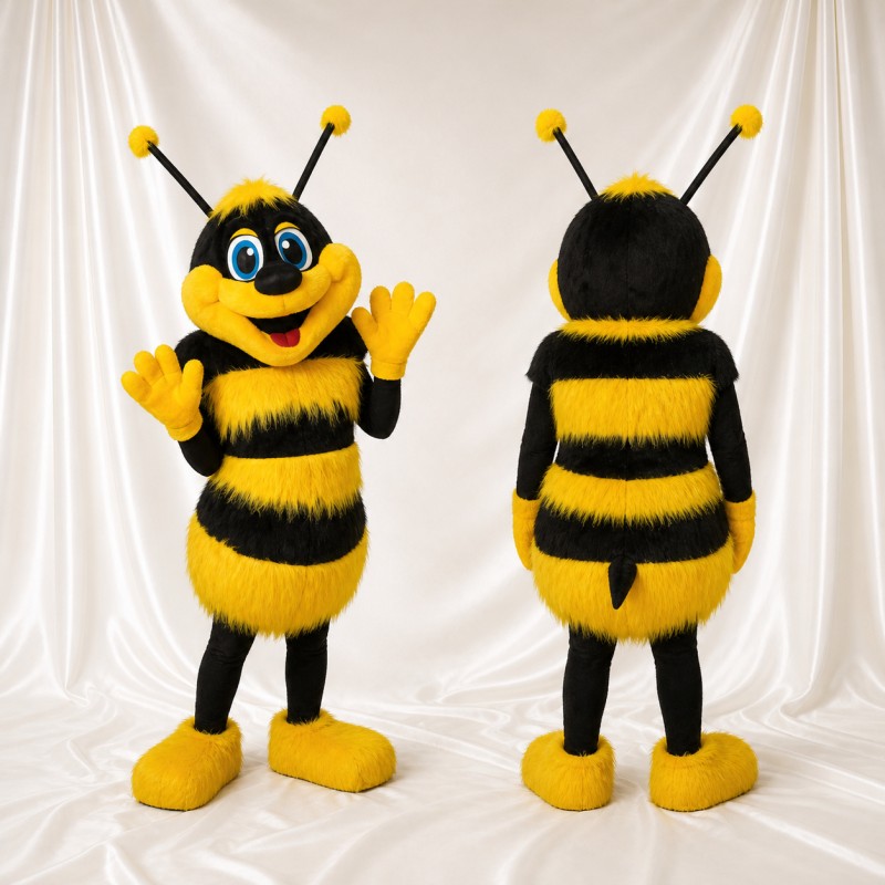 Yellow Striped Long Bee Mascot Costume Full Body for Adults School Events