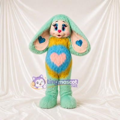 Mint Pink Rabbit Mascot Costume Full Body for Adults School Events