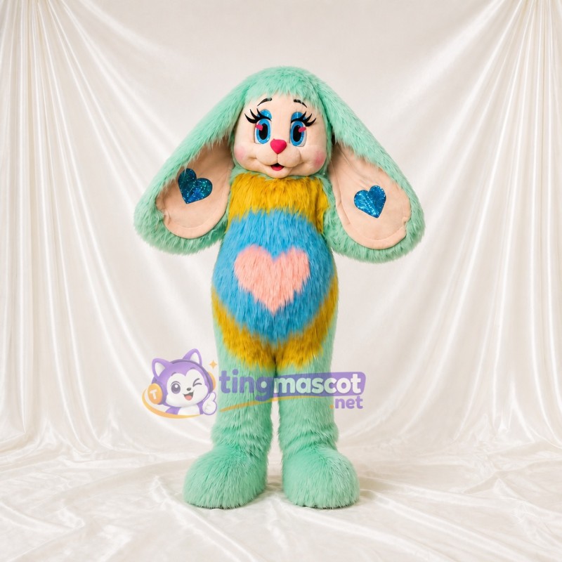 Mint Pink Rabbit Mascot Costume Full Body for Adults School Events