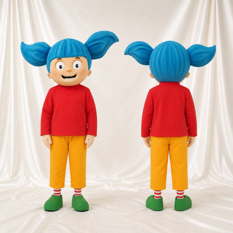 Blue Girl Character Mascot Costume Full Body for Adults School Events