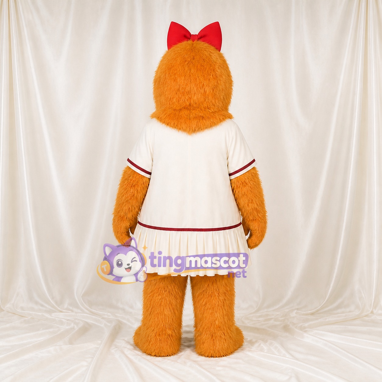 Chat blanc pom pom girl orange Costume de mascotte intégral pour adultes Événements sportifs Chat blanc pom pom girl orange Costume de mascotte intégral pour adultes Événements sportifs
