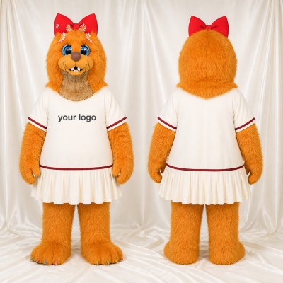 Chat blanc pom pom girl orange Costume de mascotte intégral pour adultes Événements sportifs