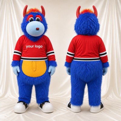 Blue and Red Monster Mascot Costume Full Body for Adults Sports Events