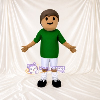 Green Boy Character Mascot Costume Full Body for Adults Sports Events