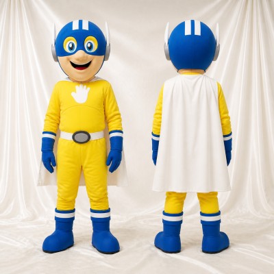 Yellow Superhero Character Mascot Costume Full Body for Adults Sports Events