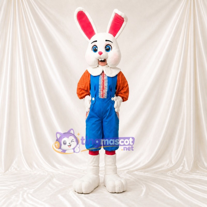 Overall White Rabbit Mascot Costume Full Body for Adults Christmas