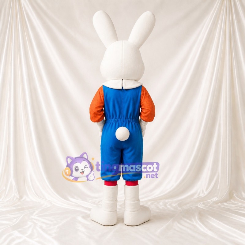 Overall White Rabbit Mascot Costume Full Body for Adults Christmas