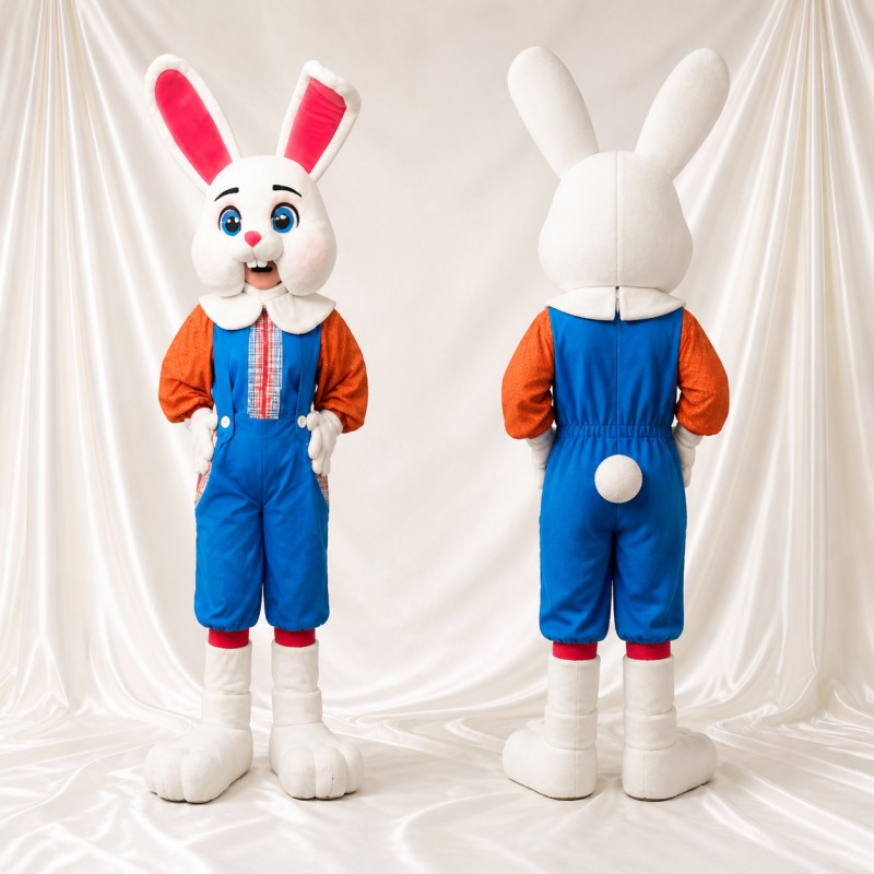 Overall White Rabbit Mascot Costume Full Body for Adults Christmas