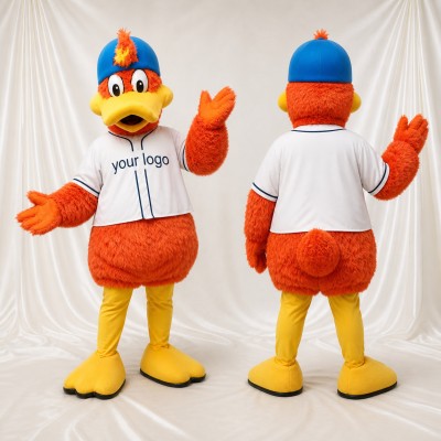 Orange-Baseball-Ente Ganzkörper-Maskottchenkostüm für Erwachsene – Sportveranstaltungen