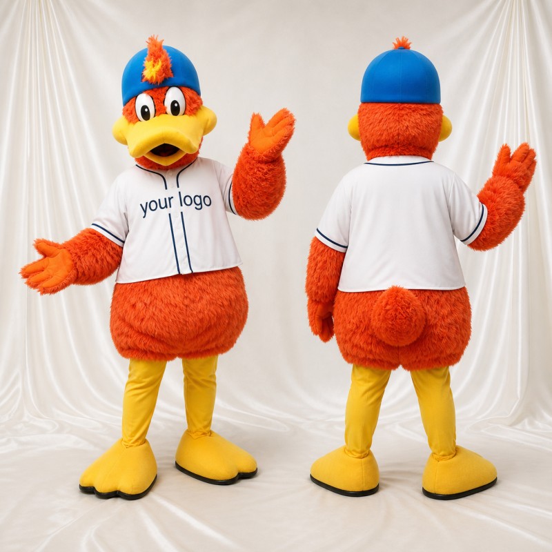 Orange-Baseball-Ente Ganzkörper-Maskottchenkostüm für Erwachsene – Sportveranstaltungen