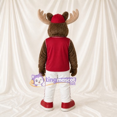 Athletic Red Moose Mascot Costume Full Body for Adults Sports Events