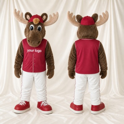 Athletic Red Moose Mascot Costume Full Body for Adults Sports Events
