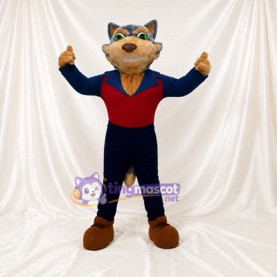 Costume de mascotte loup bleu marine intégral pour adultes – événements sportifs