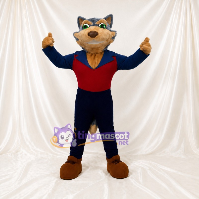 Costume de mascotte loup bleu marine intégral pour adultes – événements sportifs