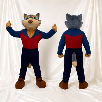 Costume de mascotte loup bleu marine intégral pour adultes – événements sportifs