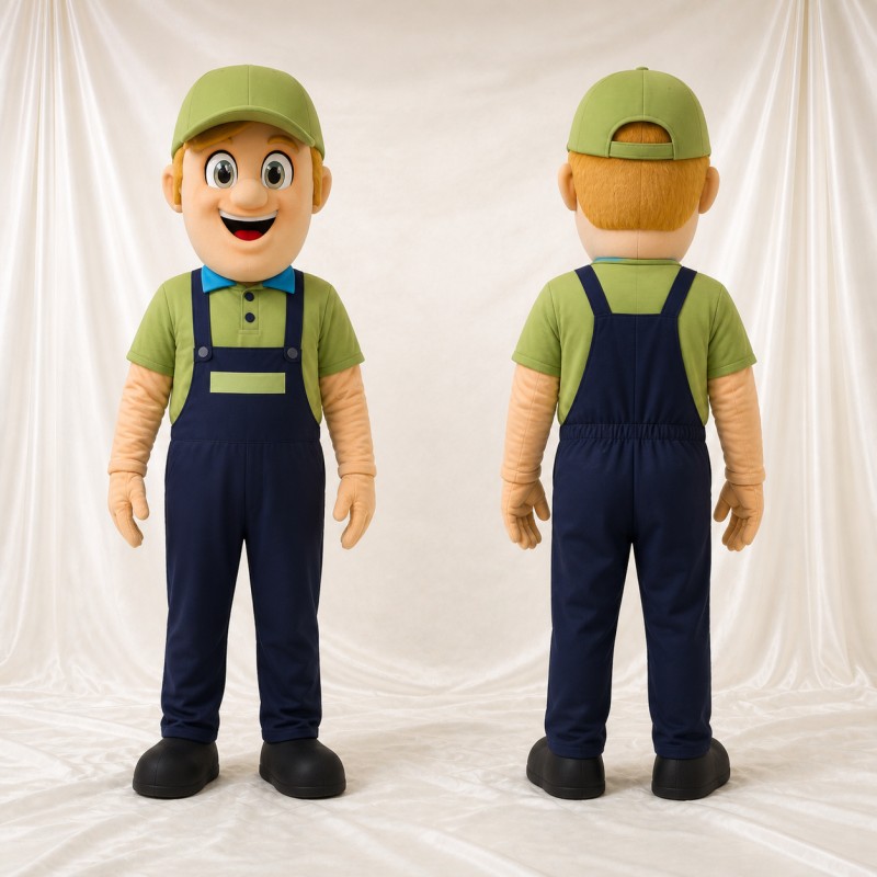 Green Worker Character Mascot Costume Full Body for Adults School Events