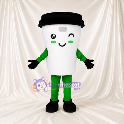White Coffee Cup Mascot Costume Full Body for Adults Food Events