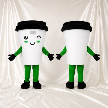 Tasse de café blanche Costume de mascotte intégral pour adultes Événements gastronomiques