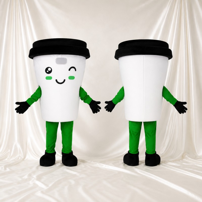 White Coffee Cup Mascot Costume Full Body for Adults Food Events