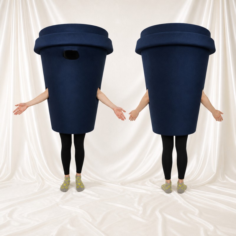 Navy Coffee Cup Mascot Costume Full Body for Adults Food Events