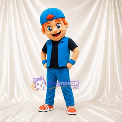 Sporty Cartoon Boy Character Mascot Costume Full Body for Adults School Events